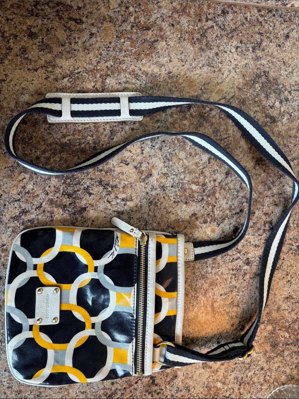 Michael Kors Blue, White & Yellow Patent Leather Crossbody